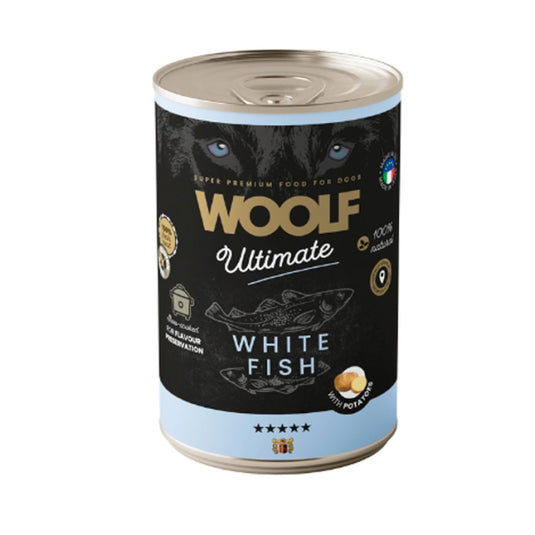 Lata Woolf Ultimate Perro Pescado Blanco 400 gr