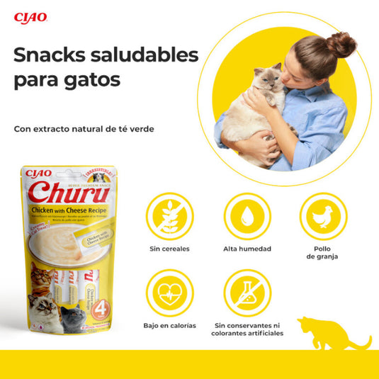 Churu Snack Cremoso de Pollo y Queso para gatos 14gx4 ud