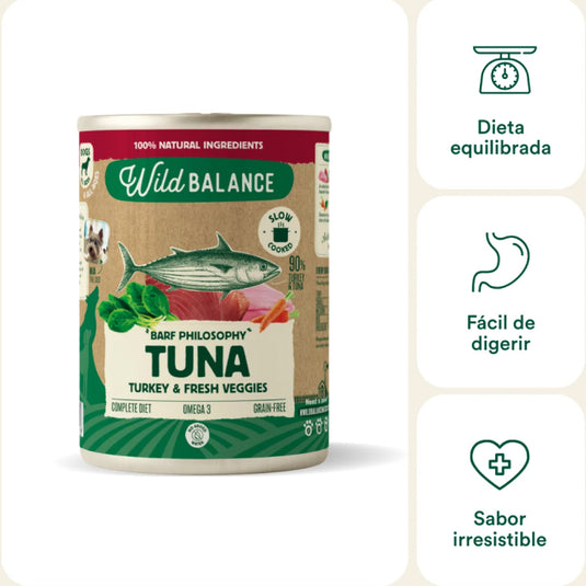 Lata Filosofía Barf de Atun y pavo para Perros 400gr Wild Balance