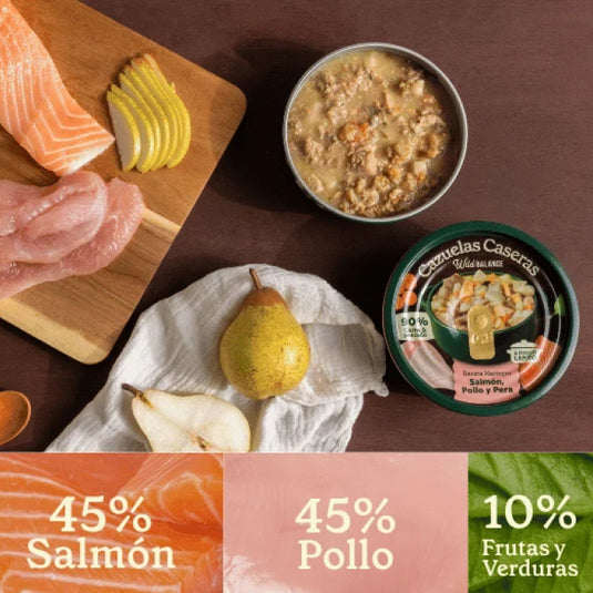 Cazuela casera de Salmón, Pollo y Pera para perros 280g